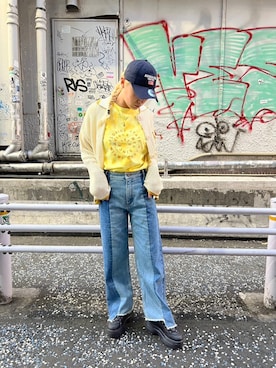 「リメイクデニム」｜「アイテム（トップス）」を使った、RAMUさん（レディース・164cm）の夏コーディネート