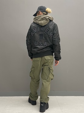 「アウターコーデ」｜「アイテム（MA-1）」を使った、RAMUさん（レディース・164cm）の秋コーディネート
