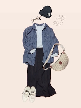 「JINS（ジンズ）のアイテム」を使った、𝚢𝚞𝚔𝚘さん（レディース・155cm）の春コーディネート