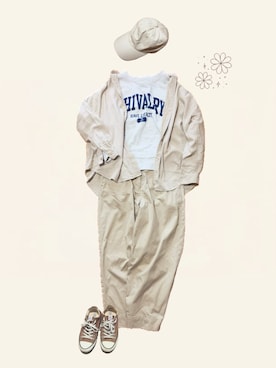 「newhattan（ニューハッタン）のアイテム（帽子）」を使った、𝚢𝚞𝚔𝚘さん（レディース・155cm）の春コーディネート