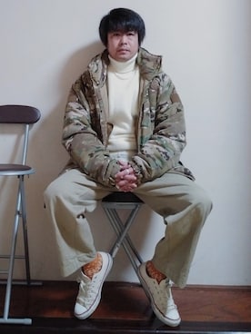 「WILD THINGS（ワイルドシングス）のアイテム（ミリタリージャケット）」を使った、こんがり棒さん（メンズ・167cm）の冬コーディネート