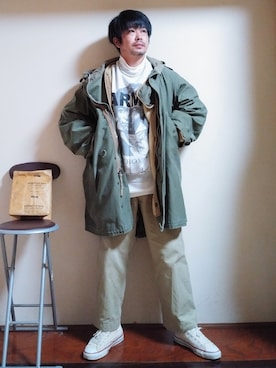 「フランス軍」｜「アイテム（モッズコート）」を使った、こんがり棒さん（メンズ・167cm）の冬コーディネート