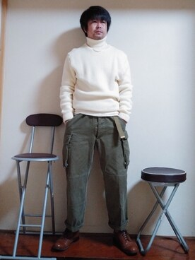 「天下一品」｜こんがり棒さん（メンズ・167cm）の冬コーディネート