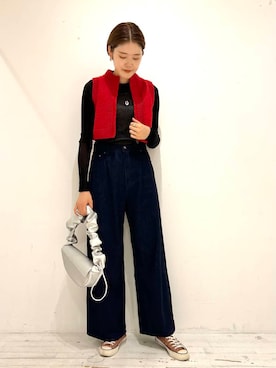 「RODE SKO（ロデスコ）のギャザーハンドルバッグ（ハンドバッグ）」を使った、makoさん（レディース・175cm）の夏コーディネート