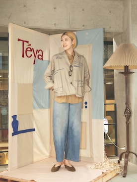 「アイテム（サンダル、グリーン系）」を使った、makoさん（レディース・175cm）の秋コーディネート