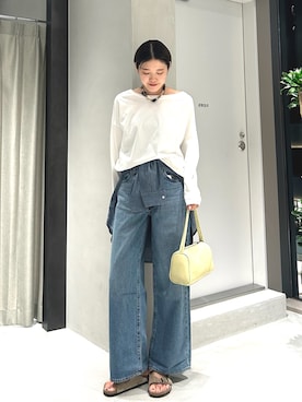 「URBAN RESEARCH DOORS（アーバンリサーチドアーズ）のSoft Cotton Loose Long-Sleeve T-shirts（T恤、ホワイト系）」を使った、makoさん（レディース・175cm）の夏コーディネート