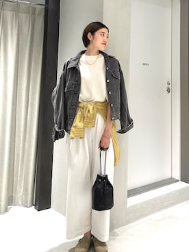 「URBAN RESEARCH DOORS（アーバンリサーチドアーズ）のタックフライスフレンチTシャツ（T恤、ベージュ系）」を使った、makoさん（レディース・175cm）の夏コーディネート