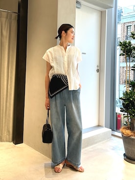 「URBAN RESEARCH DOORS（アーバンリサーチドアーズ）のコットンレース切替ブラウス（襯衫、ホワイト系）」を使った、makoさん（レディース・175cm）の夏コーディネート