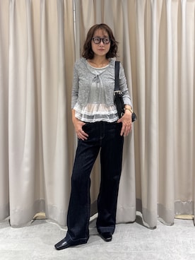 「FREE'S MART（フリーズマート）の◆レイヤード風裾レース長袖カットソー（Tシャツ/カットソー、グレー系）」を使った、REINAさん（レディース・162cm）の夏コーディネート