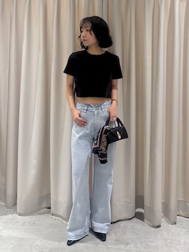 「FREE'S MART（フリーズマート）の◆ヴィンテージ加工サイドベルトＴ（Tシャツ/カットソー、ブラック系）」を使った、REINAさん（レディース・162cm）の春コーディネート