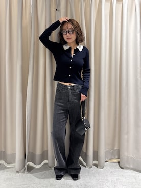「FREE'S MART（フリーズマート）の◆〈ＭＦＭ〉レース襟ニット（ニット/セーター、ブルー系）」を使った、REINAさん（レディース・162cm）の夏コーディネート