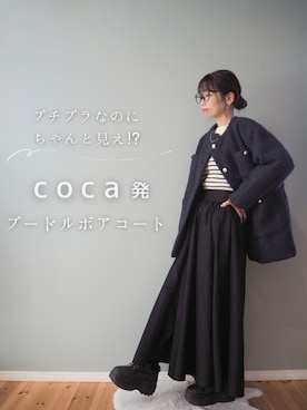 「アイテム（ノーカラーコート）」を使った、まーこさん（レディース・164cm）の秋コーディネート