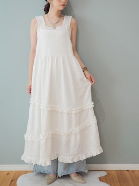 「QUEEN SHOP（クイーンショップ）のアイテム（ワンピース、ホワイト系）」を使った、まーこさん（レディース・164cm）の春コーディネート