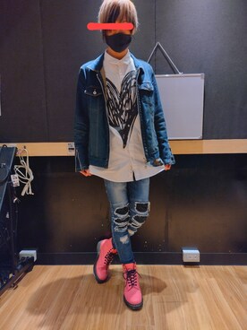 ブーツ ピンク系 を使った スキニーデニム のメンズ人気ファッションコーディネート Wear