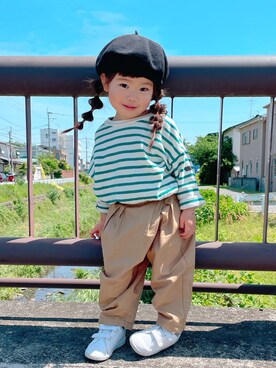「ごきげんウィーク」｜「アイテム（ハンチング/ベレー帽）」を使った、ふうさん（キッズ・90cm）の春コーディネート
