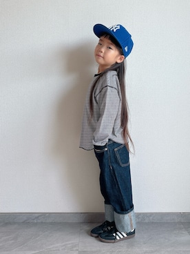「NEW ERA（ニューエラ）の【NEW ERA】キッズ Youth 9FIFTY ニューヨーク・ヤンキース [BSC] [11308485][12336554] [E]（キャップ）」を使った、ふうさん（キッズ・110cm）の夏コーディネート