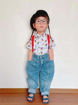 「デニムっていいよね」｜「アイテム（ハンチング/ベレー帽）」を使った、ふうさん（キッズ・90cm）の夏コーディネート