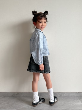 「CIAOPANIC TYPY（チャオパニックティピー）の【KIDS】【WEB限定】シアードットフリルマンパ《ジュニアサイズあり》（ナイロンジャケット、ブルー系）」を使った、ふうさん（キッズ・110cm）の春コーディネート