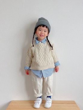 「アイテム（帽子）」を使った、ふうさん（キッズ・90cm）の冬コーディネート