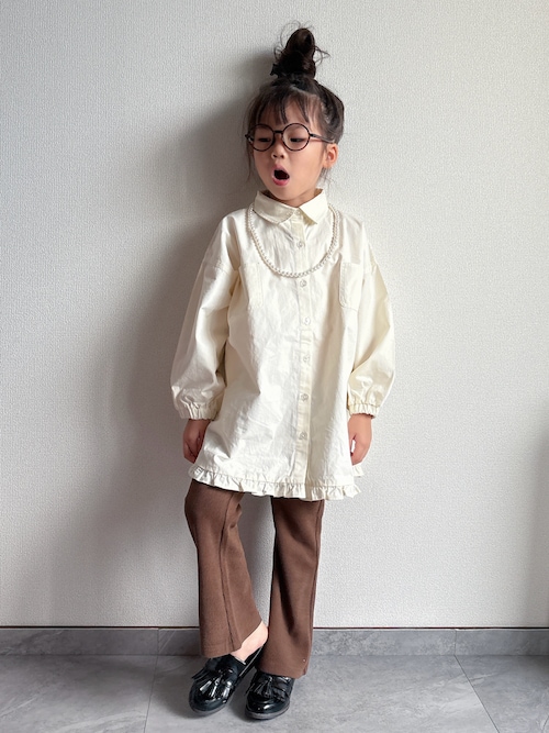 セール】裾フリルシャツワンピース□80～140cm（シャツワンピース