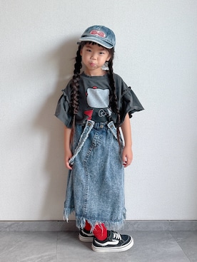 「BREEZE（ブリーズ）のワンポイント刺繍キャップ（キャップ）」を使った、ふうさん（キッズ・110cm）の夏コーディネート