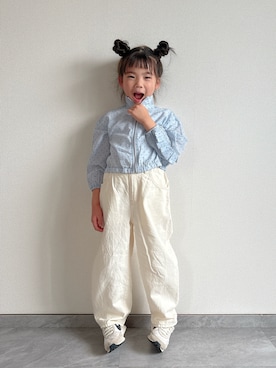 「CIAOPANIC TYPY（チャオパニックティピー）の【KIDS】【WEB限定】シアードットフリルマンパ《ジュニアサイズあり》（ナイロンジャケット、ブルー系）」を使った、ふうさん（キッズ・110cm）の春コーディネート
