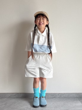 「GU（ジーユー）のアイテム（キャップ）」を使った、ふうさん（キッズ・110cm）の春コーディネート