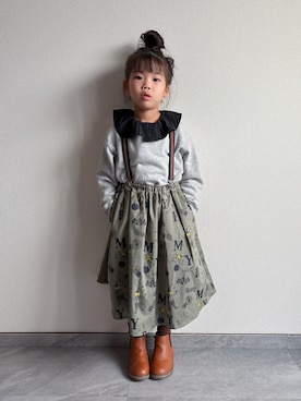 「アイテム（スカート、グリーン系）」を使った、ふうさん（キッズ・110cm）の冬コーディネート
