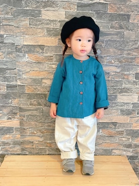 「ノーカラーシャツ」｜「アイテム（ハンチング/ベレー帽）」を使った、ふうさん（キッズ・80cm）の秋コーディネート