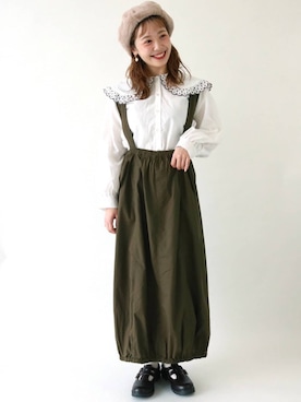 「襟付きトップス」｜「アイテム（ハンチング/ベレー帽）」を使った、Y u k iさん（レディース・162cm）の秋コーディネート