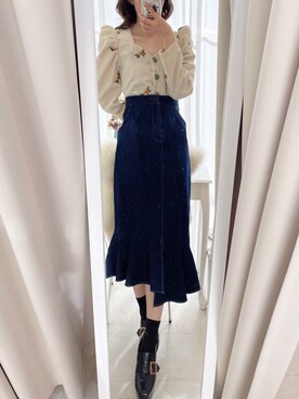 「刺繍」｜「アイテム（ローファー）」を使った、𝒩𝒶𝓃𝒶🐈さん（レディース・158cm）の冬コーディネート