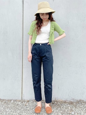 「リブタンクトップ」｜「アイテム（帽子）」を使った、ねねさん（レディース・155cm）の夏コーディネート