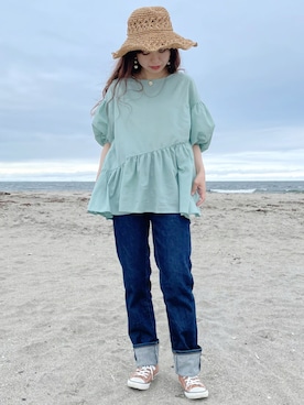 「Crisp（クリスプ）のアイテム（帽子）」を使った、ねねさん（レディース・155cm）の夏コーディネート