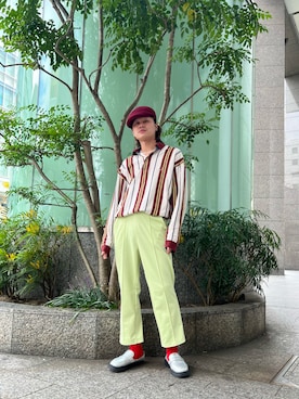 「アイテム（ハンチング/ベレー帽、レッド系）」を使った、RYOTAROさん（メンズ・173cm）の秋コーディネート