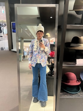 「アイテム（ニットキャップ/ビーニー、ホワイト系）」を使った、RYOTAROさん（メンズ・173cm）の冬コーディネート