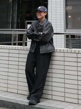 「RAGEBLUE（レイジブルー）のCOMPACT SWITCHING DENIM JACKET/コンパクト切り替えデニムジャケット【セットアップ対応】（デニムジャケット、ブラック系）」を使った、shuさん（メンズ・159cm）の秋コーディネート