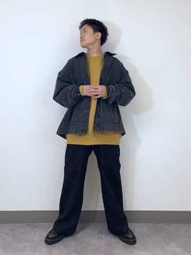 「カーディガン」｜「アイテム（デニムジャケット）」を使った、shuさん（メンズ・159cm）の冬コーディネート