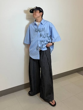 「RAGEBLUE（レイジブルー）の＜接触冷感/吸水速乾＞BLURRED CIRCLE LOGO SLEEVELESS TEE/ボカシサークルロゴノースリＴシャツ（Tシャツ/カットソー、ホワイト系）」を使った、shuさん（メンズ・159cm）の夏コーディネート
