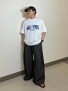 「RAGEBLUE（レイジブルー）のSMART INTUCK WIDE CHINO SLACKS/スマートインタックワイドチノスラックス（スラックス、ブラック系）」を使った、shuさん（メンズ・159cm）の夏コーディネート