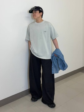 「RAGEBLUE（レイジブルー）のウェリントンメガネ（サングラス、ブラック系）」を使った、shuさん（メンズ・159cm）の夏コーディネート