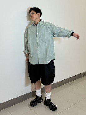 「RAGEBLUE（レイジブルー）の80TC Broad Check Over Shirt/ブロードミニチェックオーバーシャツ（シャツ/ブラウス、グリーン系）」を使った、shuさん（メンズ・159cm）の夏コーディネート