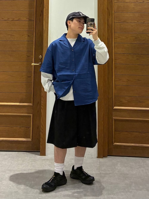 セール】Linen Open Collar Shirt/リネンブレンド/オープンカラー