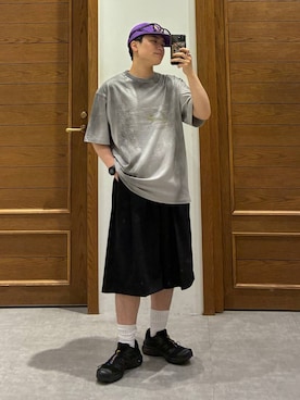 「RAGEBLUE（レイジブルー）のTR Buggy Half Pants / バギーハーフパンツ（スラックス、ブラック系）」を使った、shuさん（メンズ・159cm）の春コーディネート