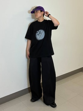 「RAGEBLUE（レイジブルー）のSuper Curve Seam Barrel Pants/スーパーカーブシームツイルバレルパンツ（スラックス、ブラック系）」を使った、shuさん（メンズ・159cm）の夏コーディネート