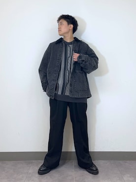 「カーディガン」｜「アイテム（デニムジャケット）」を使った、shuさん（メンズ・159cm）の冬コーディネート