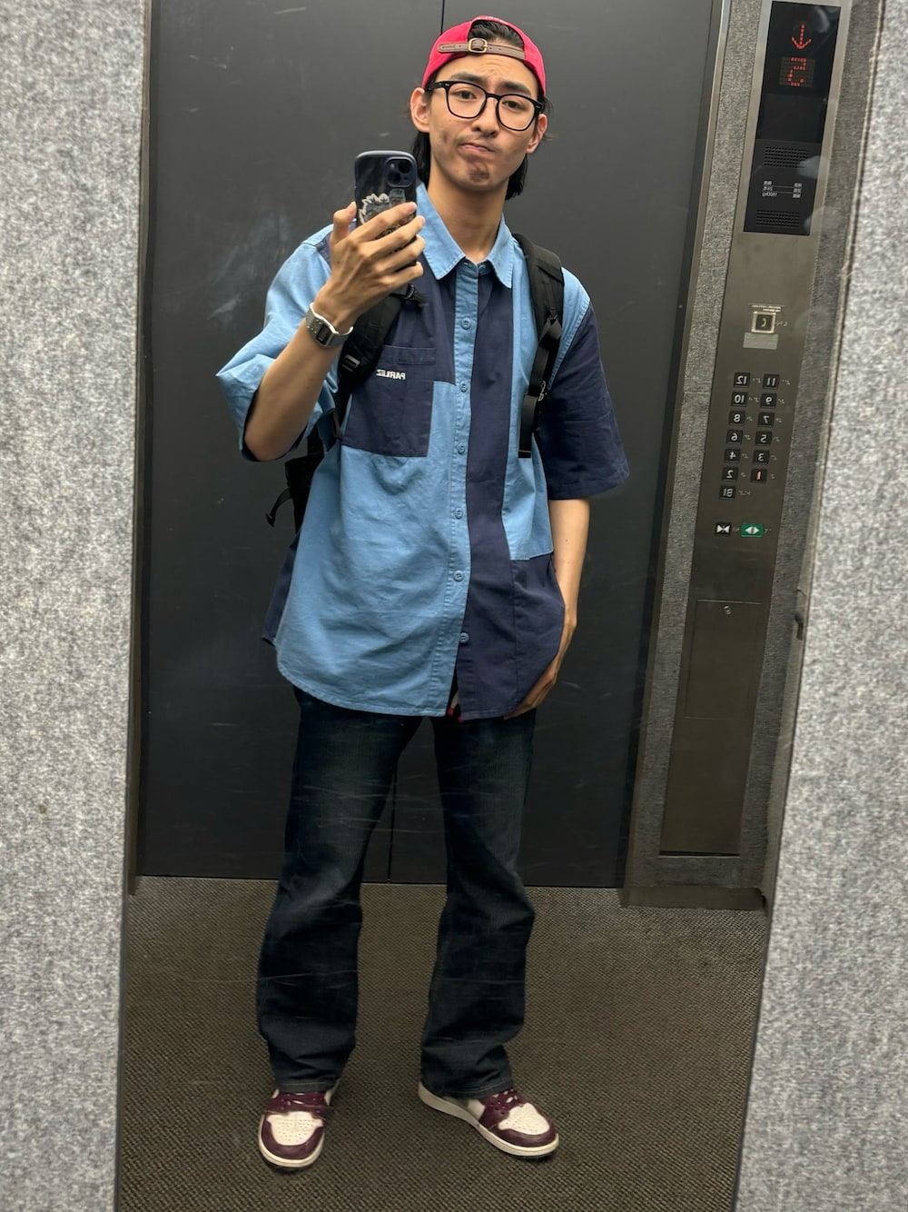「NIKEのaj1 レトロハイog ボルドー（スニーカー、レッド系）」を使った、予想GUYさん（メンズ・178cm）の夏コーディネートの1枚目の写真