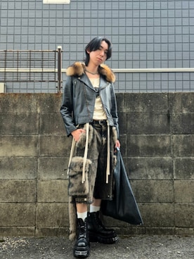 「アイテム（ライダースジャケット）」を使った、kireiraさん（メンズ・167cm）の秋コーディネート