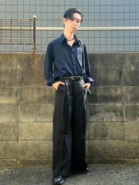 「GRANCY（グランシー）の【GRANCY】Pierced Tuck Slacks / ピアスデザインタックスラックス（スラックス、ブラック系）」を使った、kireiraさん（メンズ・167cm）の春コーディネート