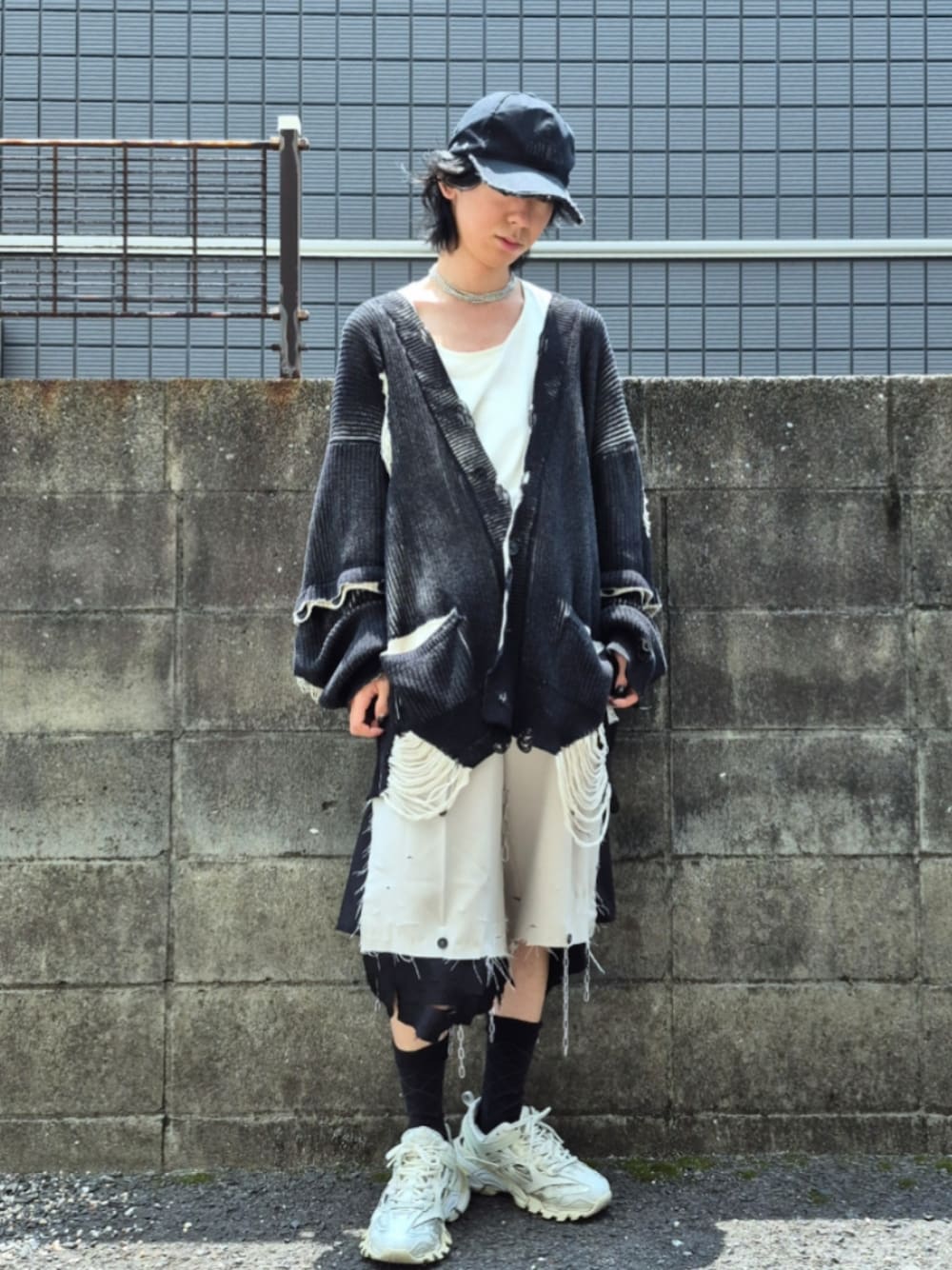 GRANCY ディストラクションデザインビッグカーディガン 黒 Mサイズ GRANCY】 ディストラクションデザインビッグカーディガン GRANCY