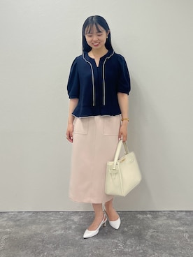 「アイテム（スカート、ピンク系）」を使った、katoさん（レディース・153cm）の夏コーディネート